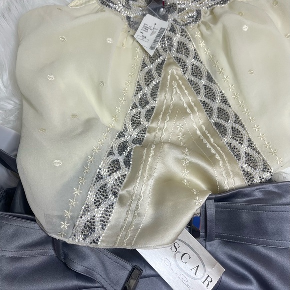 OSCAR DE LA RENTA SILVER INVERTED FLAT PLEAT SATIN SKIRT NEW WITH TAGS - Picture 12 of 14